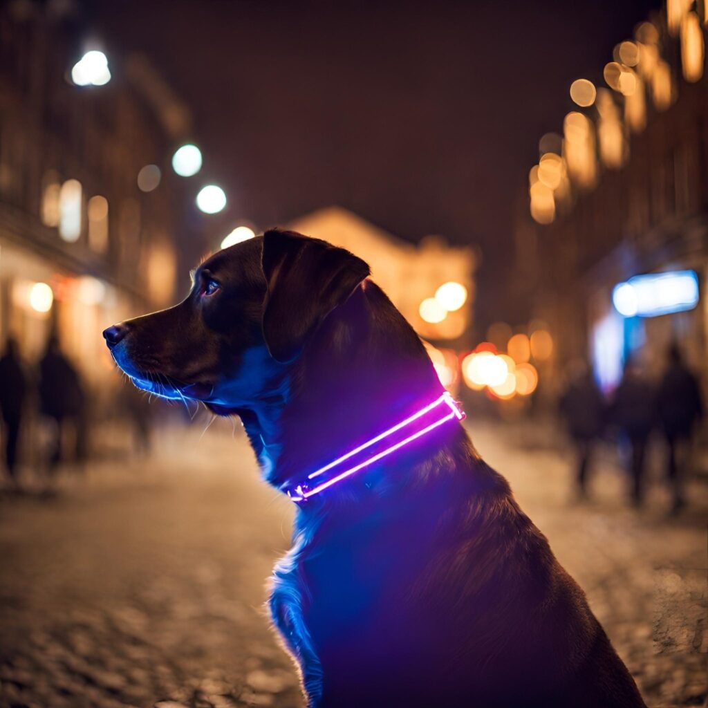 Hund med lysande halsband